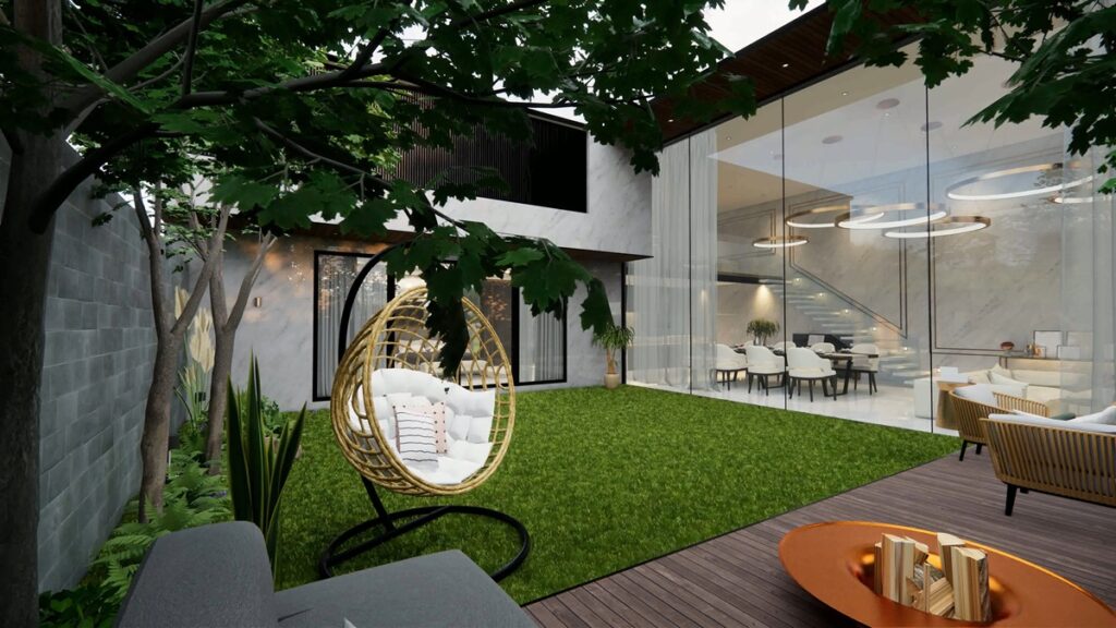 3d rendering. Interior house modern open living space
